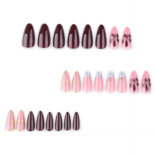24pcs/set Medium-length Almond Nails French Manicure Spring and Summer Floral False Nails for Women and Girls Party Wedding Wear